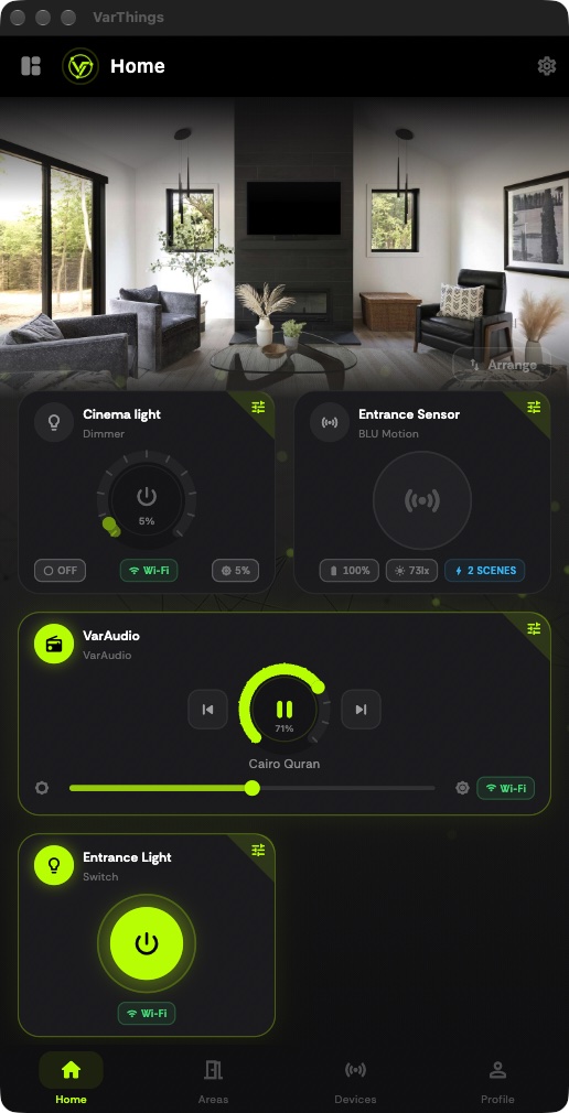 VarAudio player card in the VarThings app