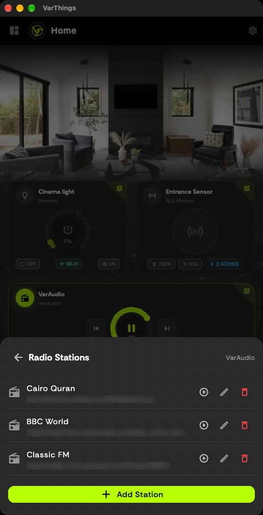 Radio station list with add, edit and play