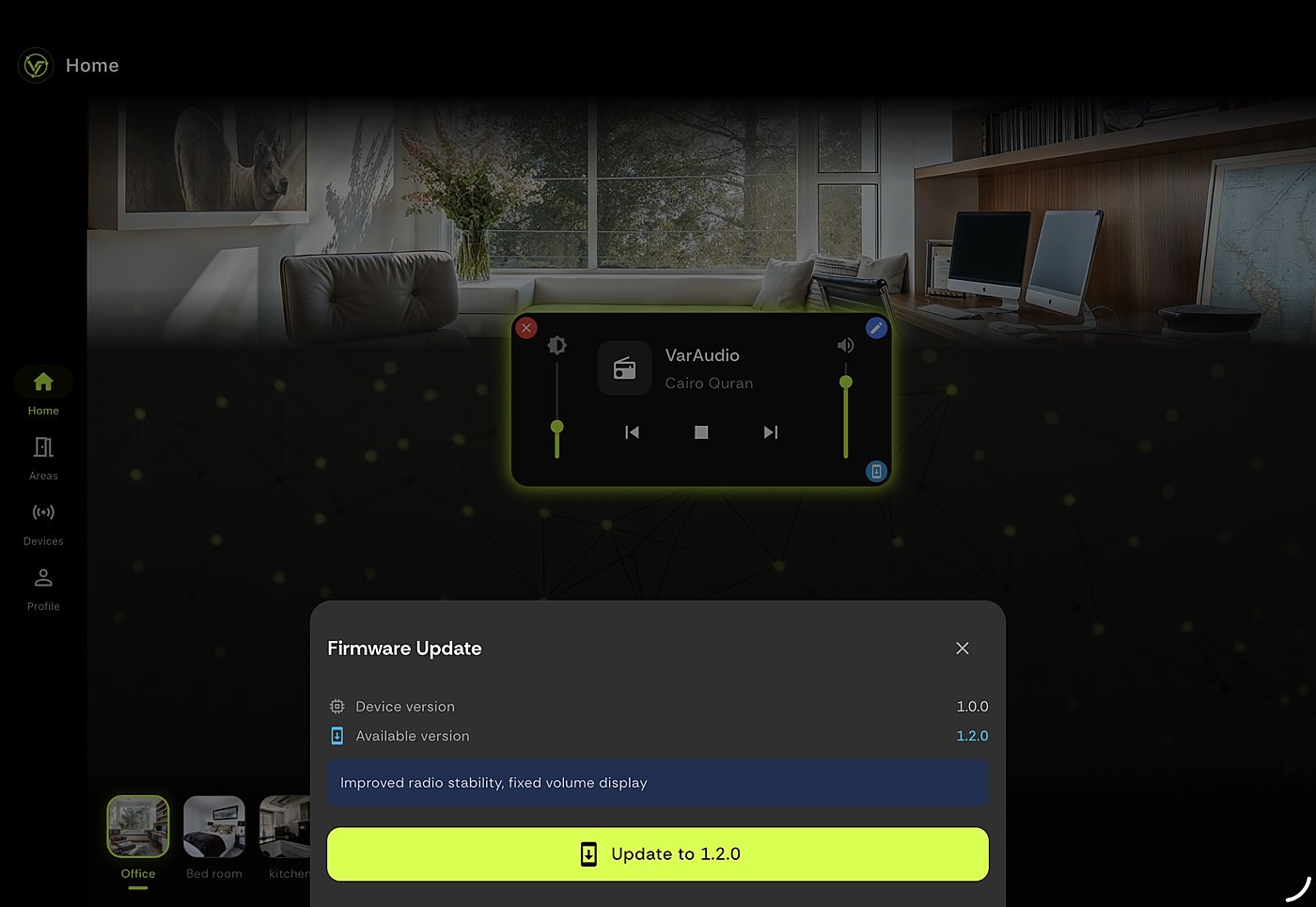 VarThings OTA firmware update for VarAudio — 1.0.0 to 1.2.0